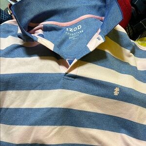 IZOD Striped Polo Shirt in Blue and Pink